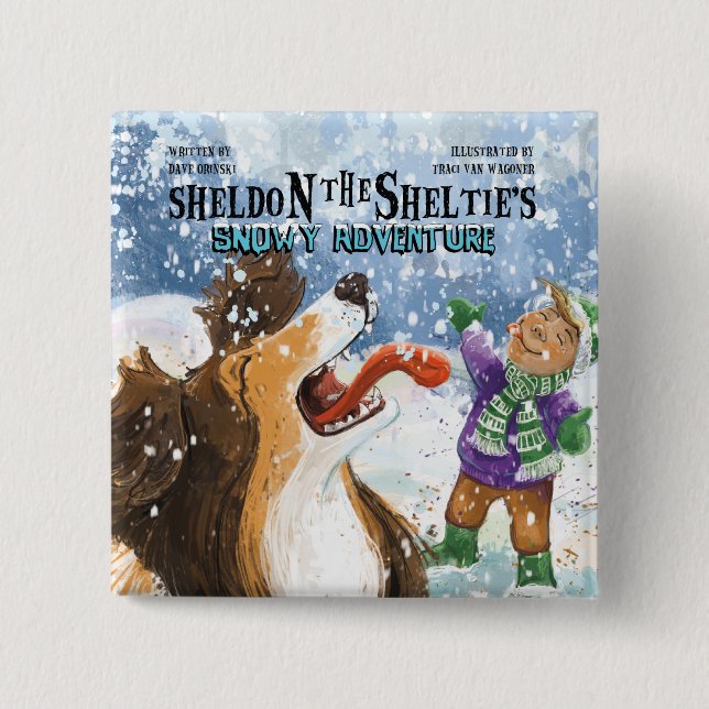 Sheldon the Sheltie 2 Inch Square Button (Front)