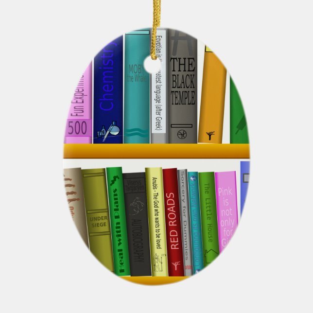 shelf books library reading ceramic ornament (Front)