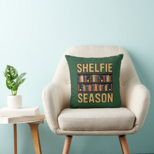 Shelfie Season Festive Bookshelf Throw Pillow