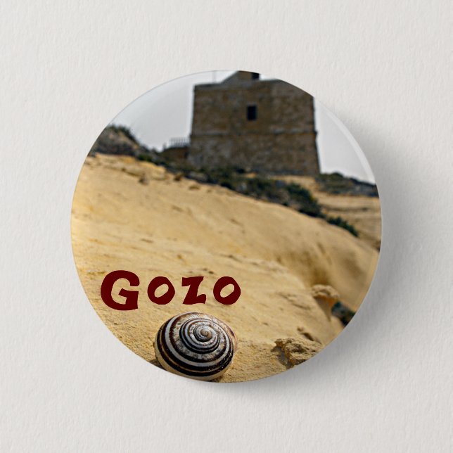Shell and Tower, Gozo, Malta 2 Inch Round Button (Front)
