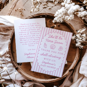 She'll Be Here Soon Pink Shells Baby Shower Thank You Card