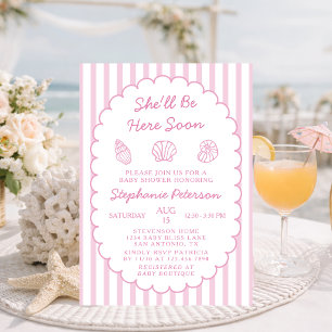 She'll Be Here Soon Sea Shell Girl Baby Shower Invitation