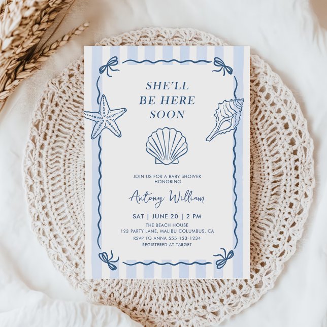 She'll Be Here Soon Seashell Baby Shower Invitatio Invitation (Creator Uploaded)
