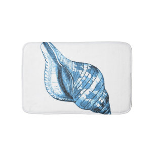 Shell beach coastal ocean blue white bath mats