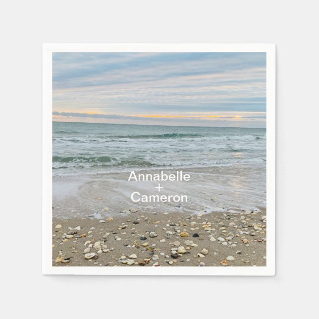 Shell Blue Beach Sunrise Wedding Napkins (Front)
