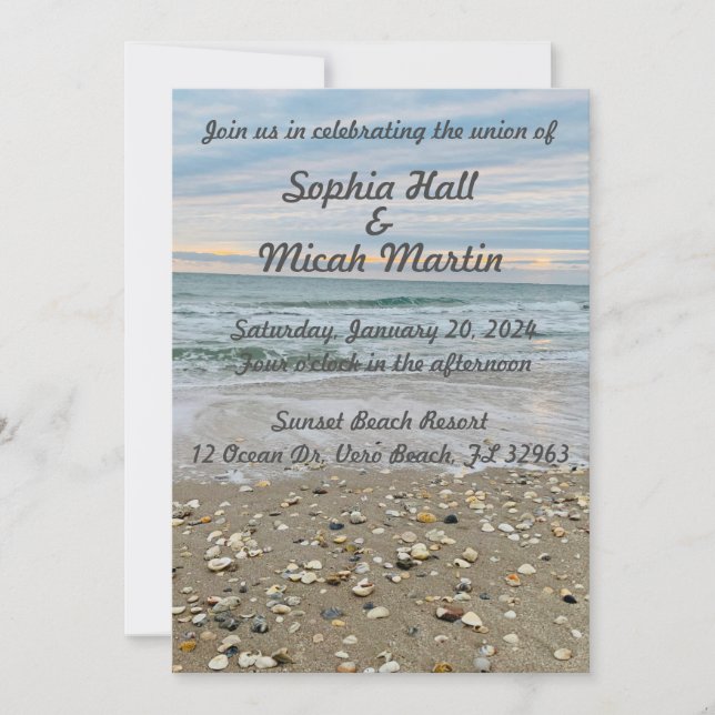 Shell blue beach Wedding Invitation  (Front)