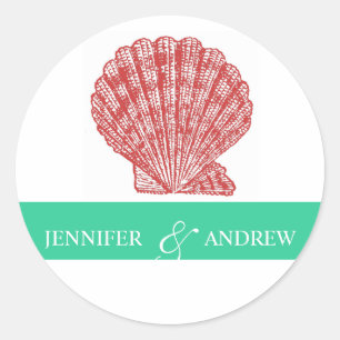 Shell Bride Groom Names Wedding Stickers