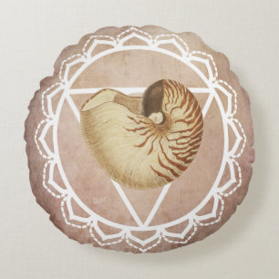 Shell Chakra Red Round Pillow
