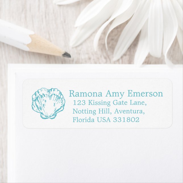 Shell clam aqua slim wedding return reply labels (Insitu)
