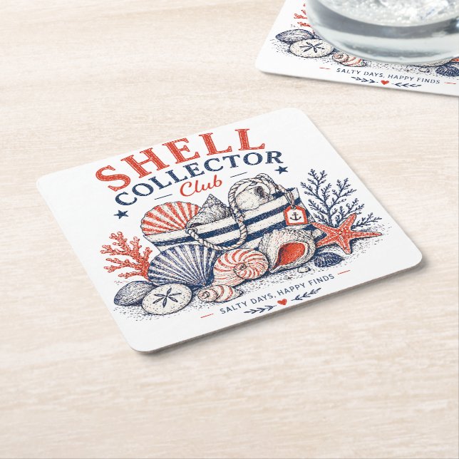 Shell Collector Beach Theme Square Paper Coaster (Angled)