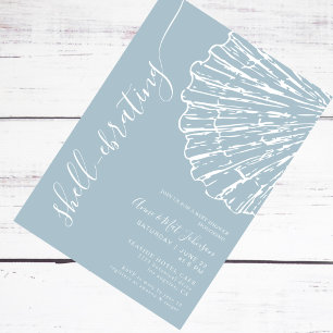 Shell-ebrating Coastal Blue Shell Boy Baby Shower Invitation