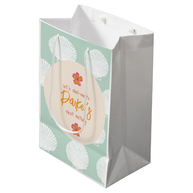"Shell-ebration" Coastal Beach Party Theme Medium Gift Bag (Front Angled)