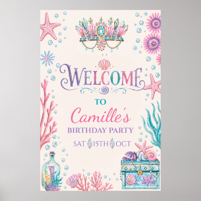 Shell-ebration Mermaid Party Welcome  Poster (Front)