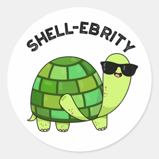 Shell-ebrity Funny Celebrity Tortoise Pun  Classic Round Sticker (Front)