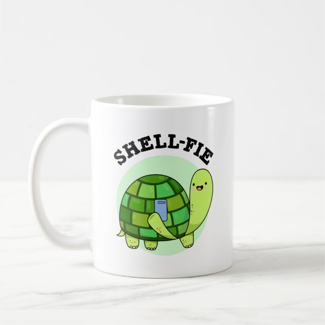 Shell-fie Funny Tortoise Selfie Pun  Coffee Mug (Left)