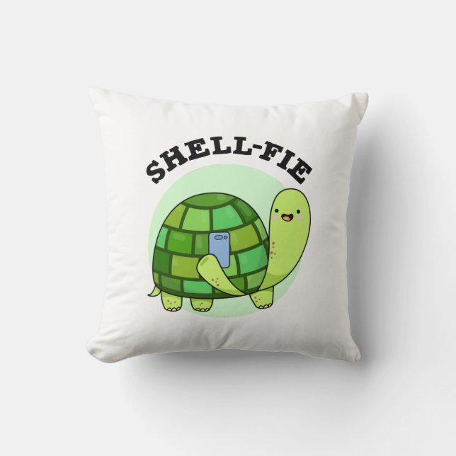 Shell-fie Funny Tortoise Selfie Pun  Throw Pillow (Front)