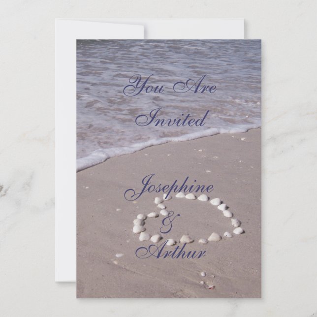 Shell Heart on the Sandy Beach Invitation (Front)