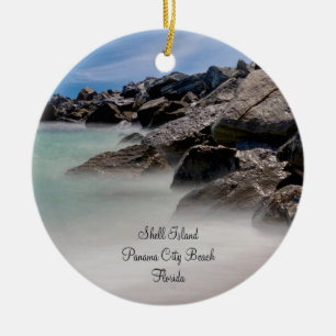 Shell Island Rocks And Waves Circle Ornament