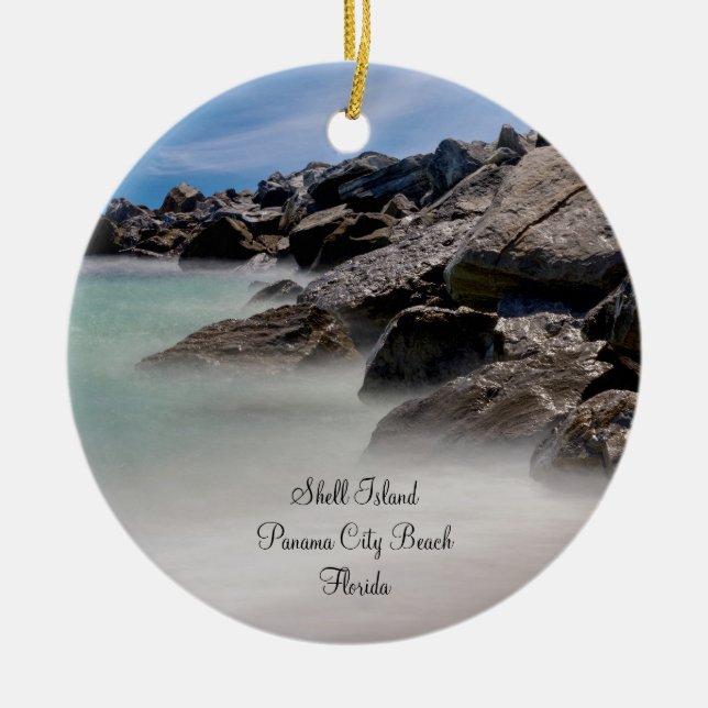 Shell Island Rocks And Waves Circle Ornament (Front)