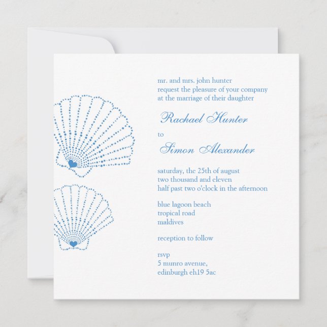 Shell Love Heart Beach Wedding Invitation (Front)