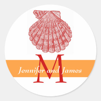 Shell Monogram Names Wedding Stickers Red Orange