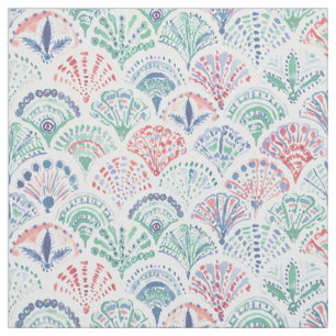 SHELL OUT Boho Mermaid Scales in Coral + Blue Fabric