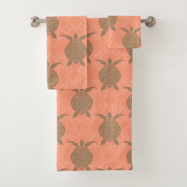 Shell Pink Sea Turtle Bath Towel Set (Insitu)