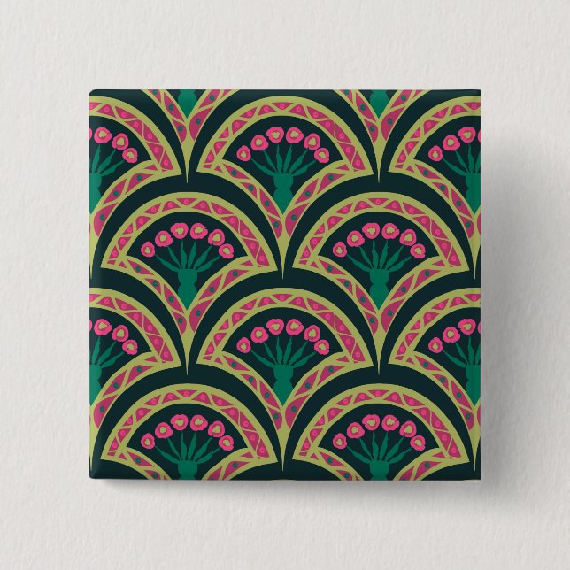 shell shaped green pattern 2 inch square button (Front)