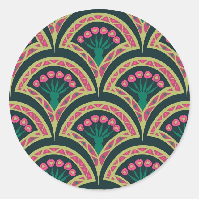 shell shaped green pattern classic round sticker (Front)
