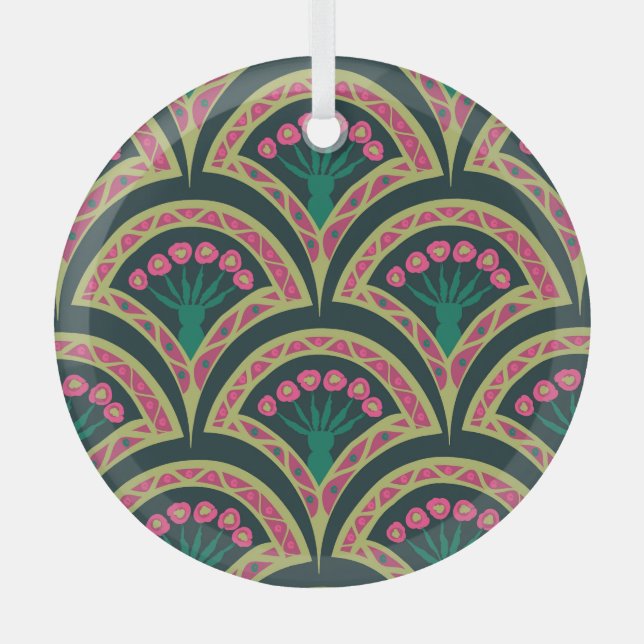 shell shaped green pattern glass ornament (Front)