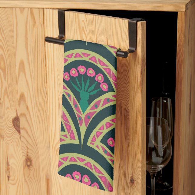 shell shaped green pattern kitchen towel (Thirds Fold)