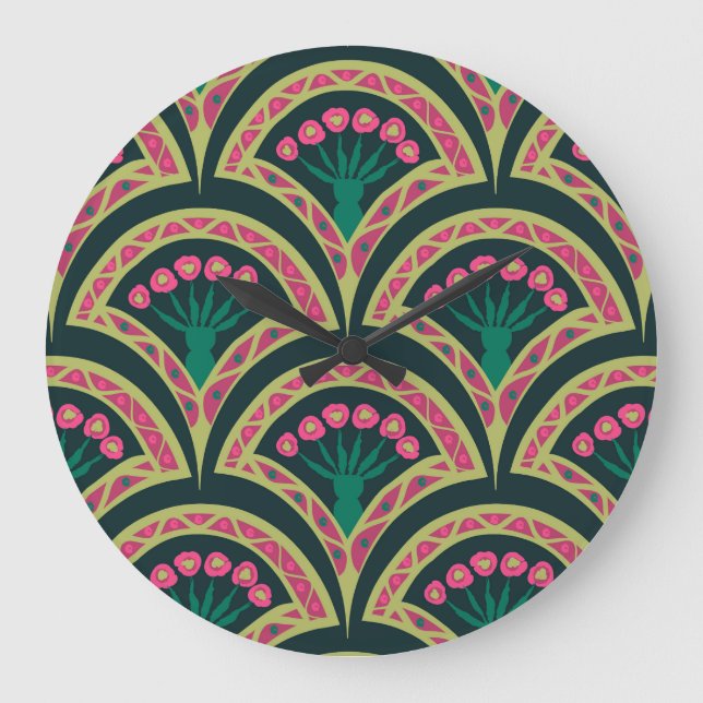 shell shaped green pattern large clock (Front)