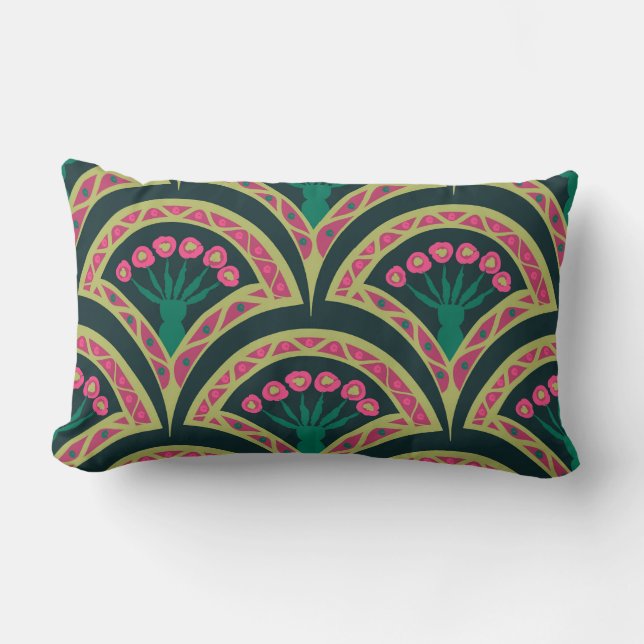 shell shaped green pattern lumbar pillow (Front)