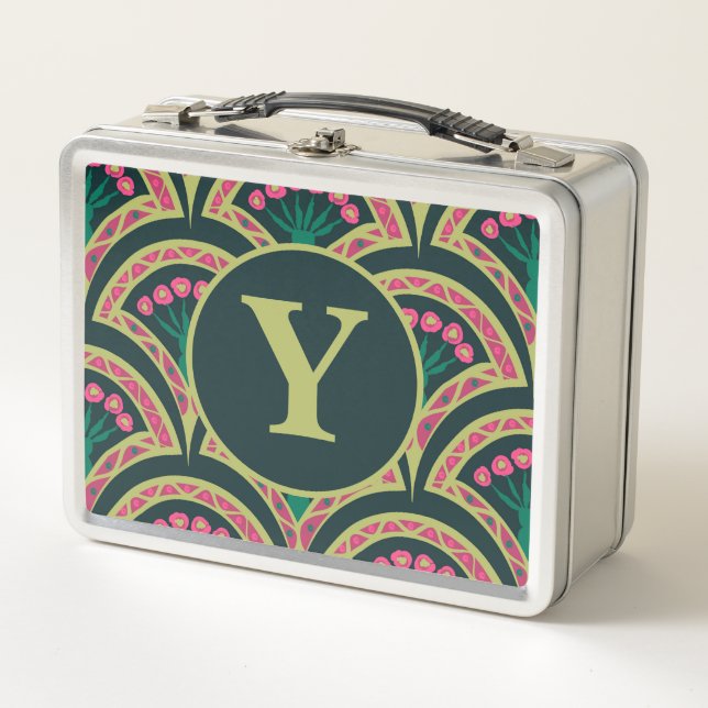 shell shaped green pattern metal lunch box (Front)