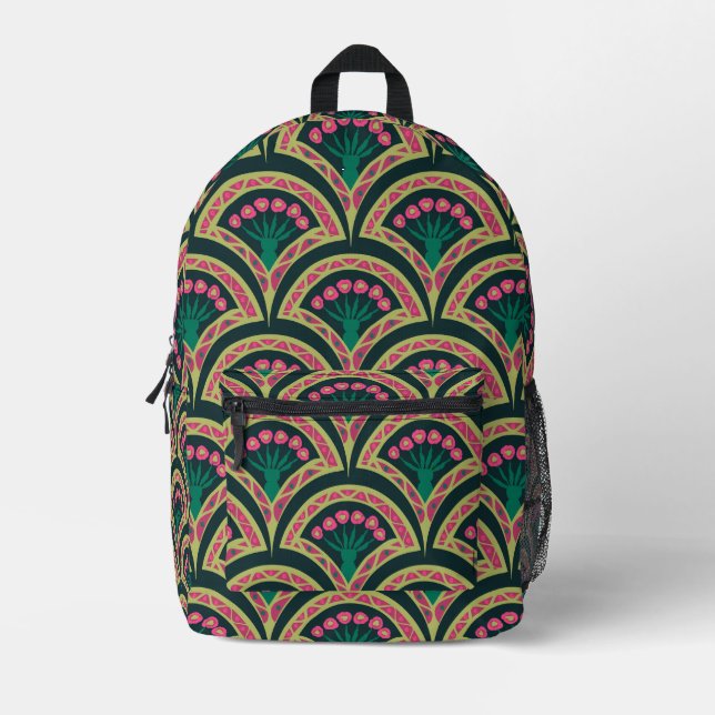 shell shaped green pattern printed backpack (Front)