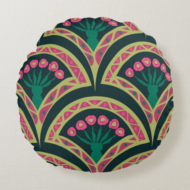 shell shaped green pattern round pillow (Front)