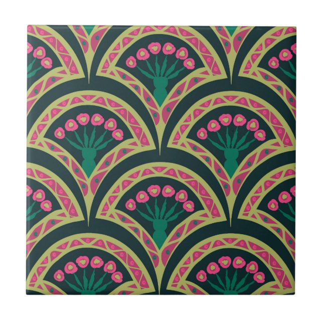shell shaped green pattern tile (Front)