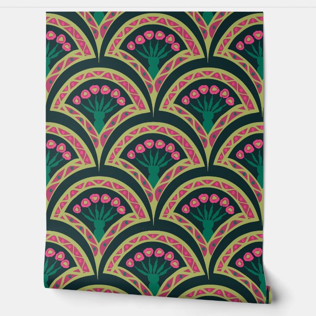 shell shaped green pattern wallpaper (Unrolling)