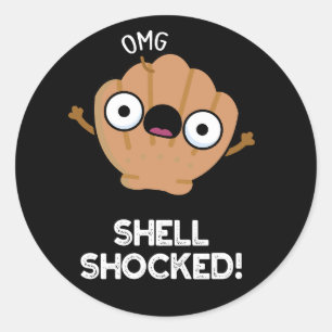 Shell Shocked Funny Seashell Pun Dark BG Classic Round Sticker
