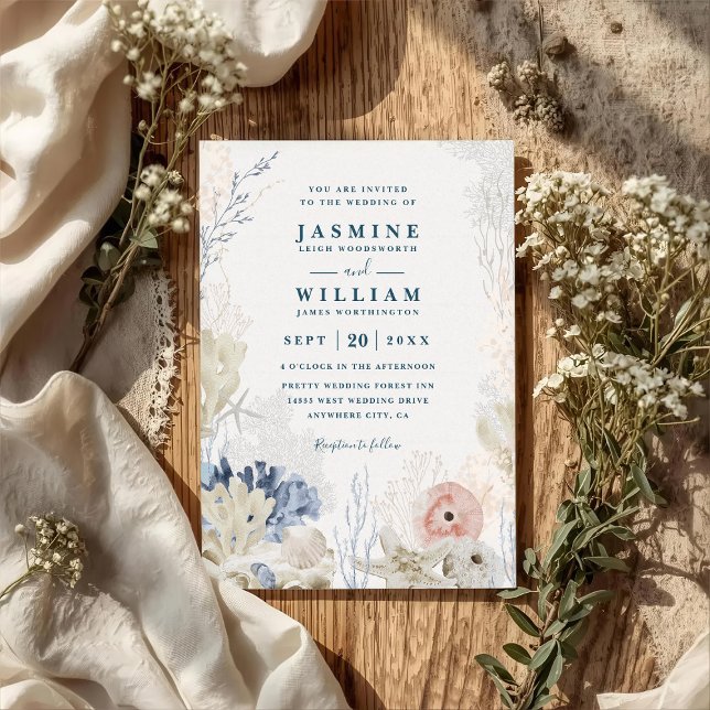 Shell Sketches Elegant Modern Chic QR Code Wedding Invitation (Creator Uploaded)
