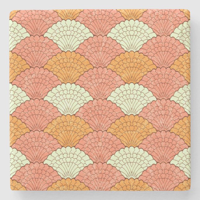 Shell Spectacle: Abstract Sea Patterns Stone Coaster (Front)