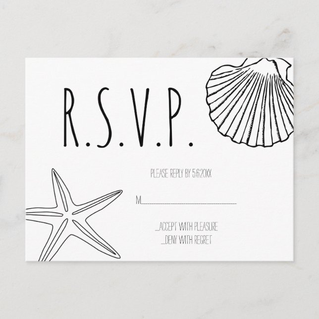 Shell starfish beach wedding RSVP cards (Front)