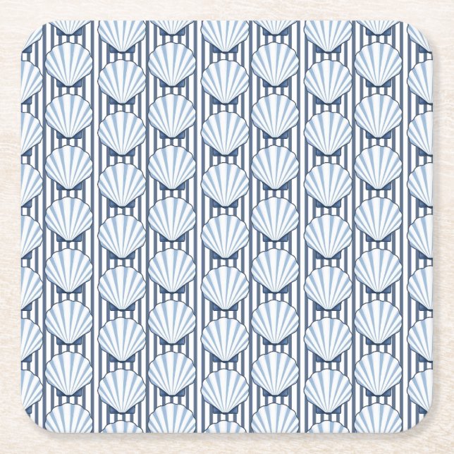 Shell Stripe Elegance! Square Paper Coaster (Front)