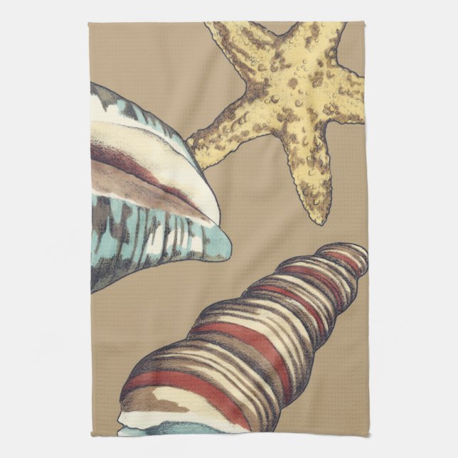 Shell Trio on Khaki Kitchen Towel (Vertical)