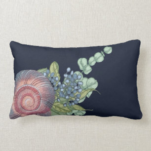 Shell Watercolor Leaf Art Navy Blue Lumbar Pillow