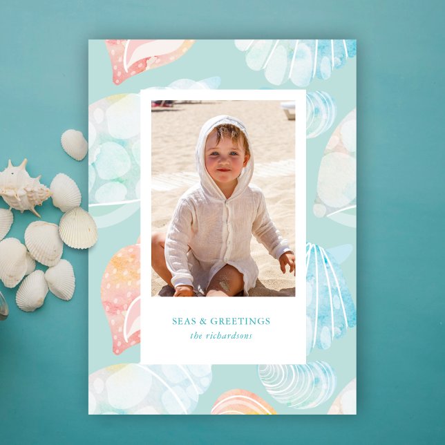 Shell Watercolor Seas And Greetings Holiday Card (Creator Uploaded)