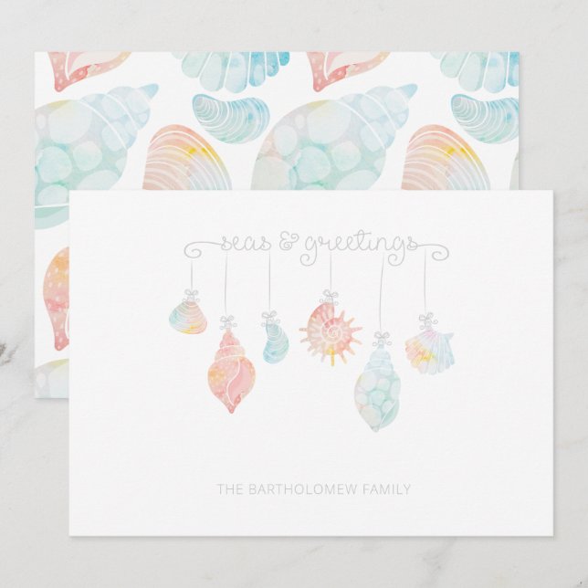 Shell Watercolor Seas And Greetings Holiday Card (Front/Back)