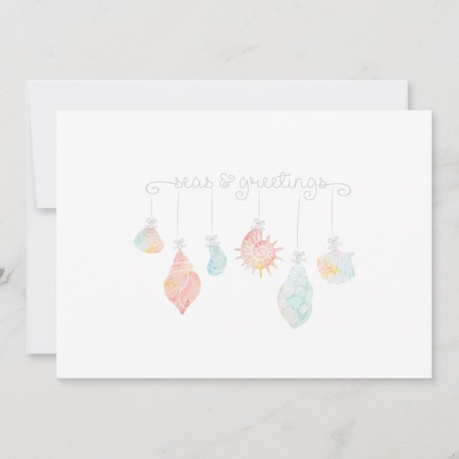 Shell Watercolor Seas And Greetings Holiday Card (Front)