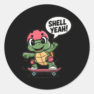 Shell Yeah! Cool Skateboarding Turtle Classic Round Sticker