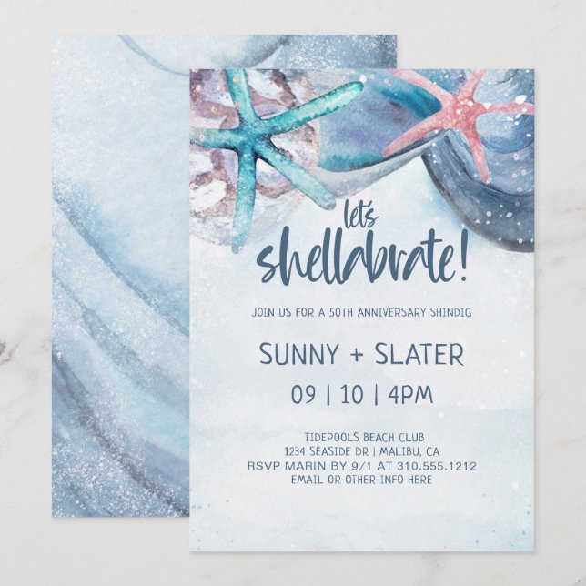 Shellabration | Beach Seashells Anniversary Invitation (Front/Back)